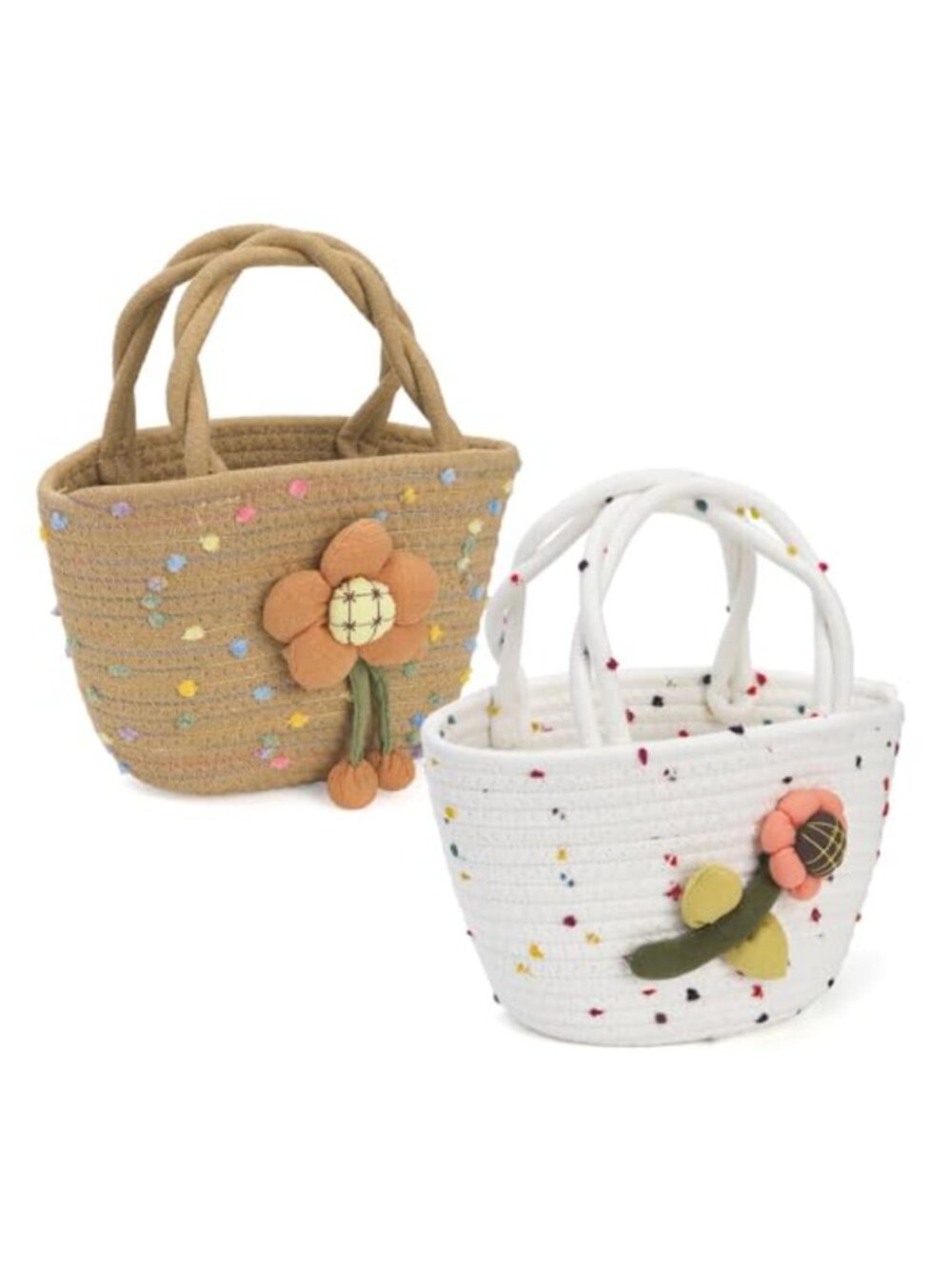 Set of 2 Cotton Woven Purses with Handles Floral Boho Small Handbags